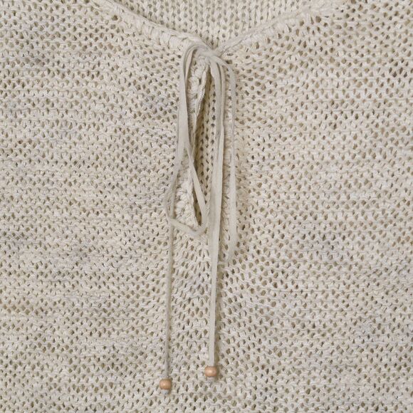 Max Studio Womens Knit Top 2X Beige Cream Keyhole Boho Fringe Resort Festival - Picture 10 of 12